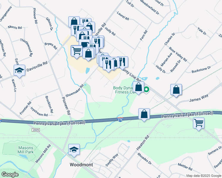 map of restaurants, bars, coffee shops, grocery stores, and more near 2016 Jason Drive in Montgomery County