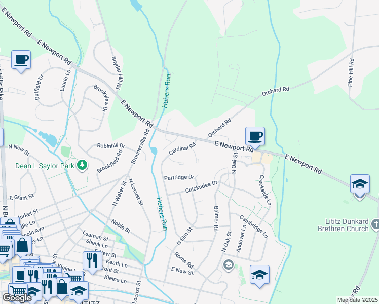 map of restaurants, bars, coffee shops, grocery stores, and more near 129 Chukar Court in Lititz