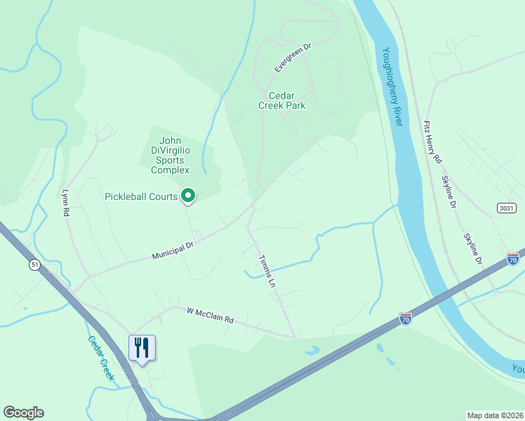 map of restaurants, bars, coffee shops, grocery stores, and more near 480 Timms Lane in Belle Vernon