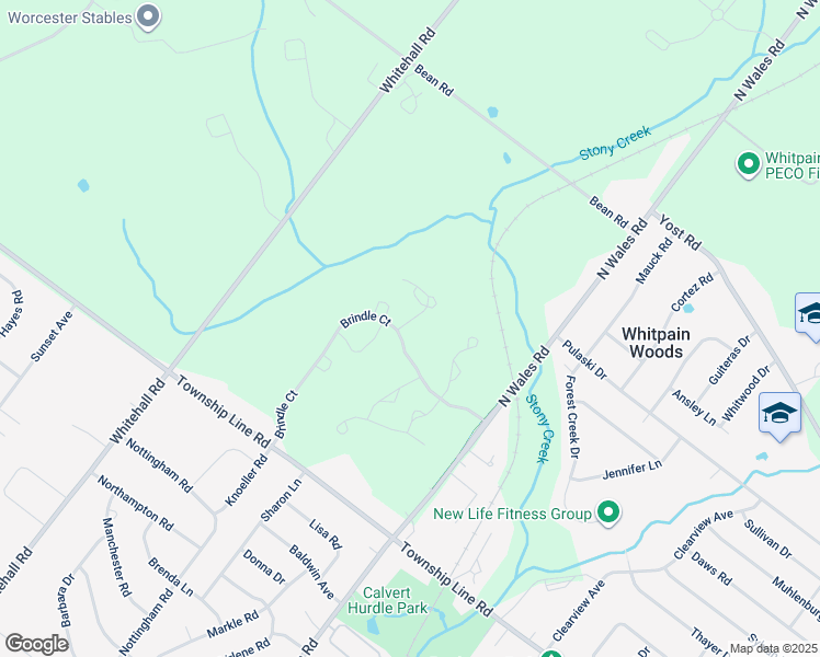 map of restaurants, bars, coffee shops, grocery stores, and more near 106 Mustang Way in Norristown
