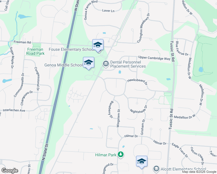 map of restaurants, bars, coffee shops, grocery stores, and more near 6015 Pimpernel Place in Westerville