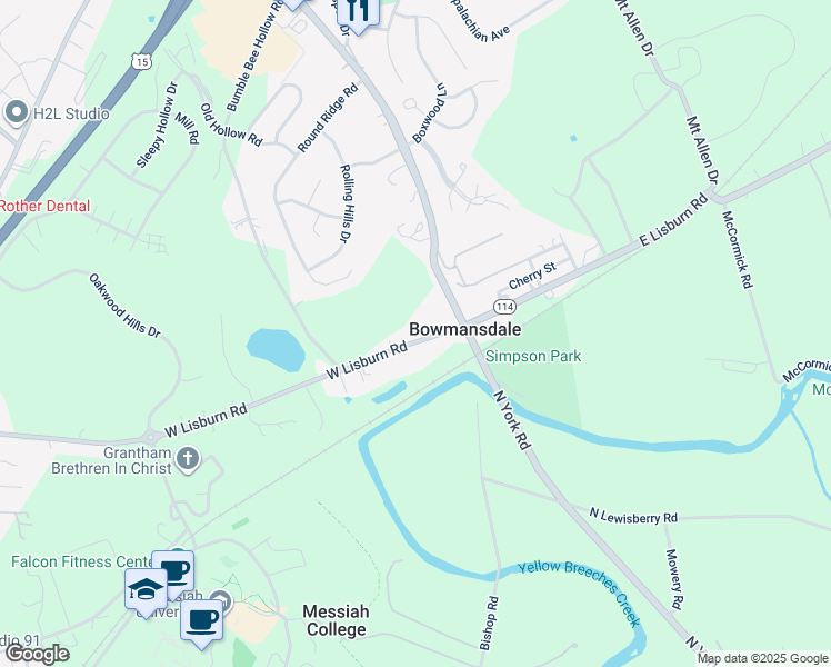 map of restaurants, bars, coffee shops, grocery stores, and more near 22 West Lisburn Road in Mechanicsburg