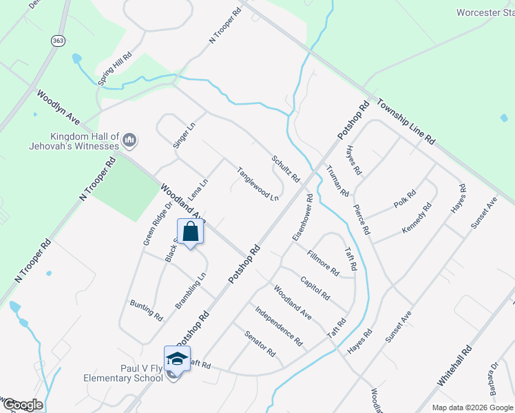 map of restaurants, bars, coffee shops, grocery stores, and more near 3111 Potshop Road in Norristown