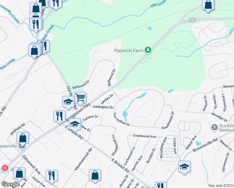 map of restaurants, bars, coffee shops, grocery stores, and more near 86 Chasemoore Drive in Feasterville-Trevose