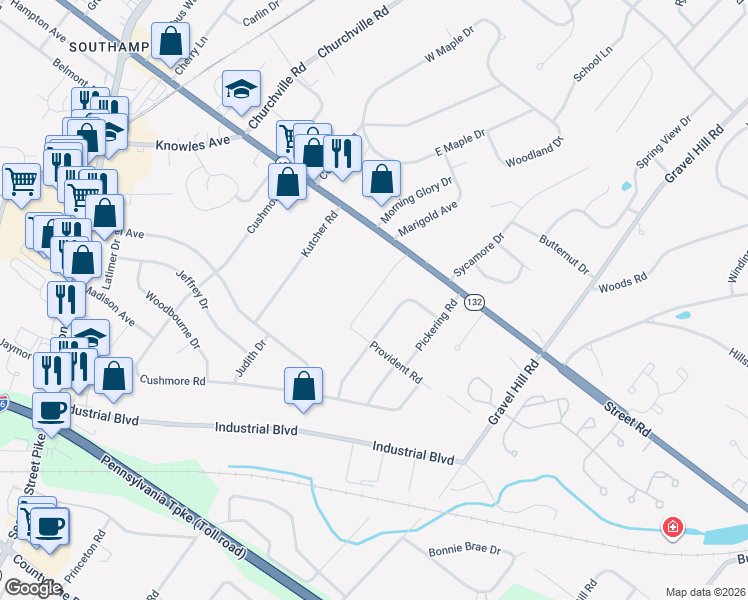 map of restaurants, bars, coffee shops, grocery stores, and more near 618 Cedarbrook Road in Southampton