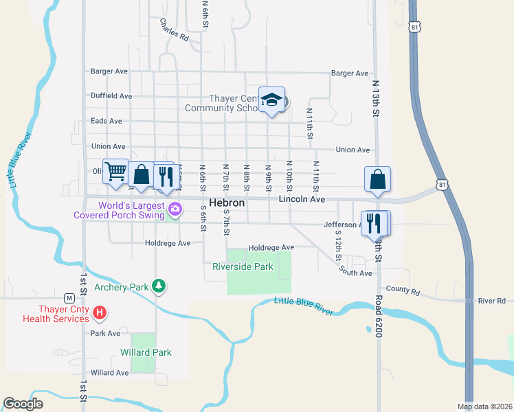 map of restaurants, bars, coffee shops, grocery stores, and more near 830 Jefferson Avenue in Hebron