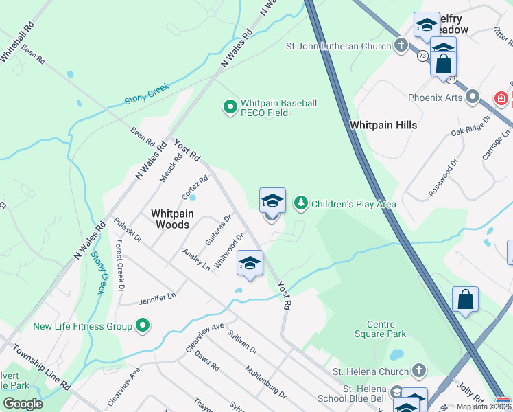 map of restaurants, bars, coffee shops, grocery stores, and more near 1815 Yost Road in Blue Bell