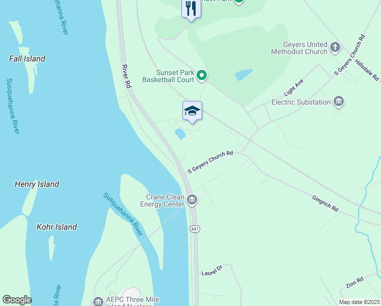map of restaurants, bars, coffee shops, grocery stores, and more near 2484 River Road in Middletown