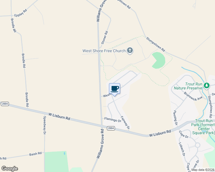 map of restaurants, bars, coffee shops, grocery stores, and more near 1361 Williams Grove Road in Mechanicsburg