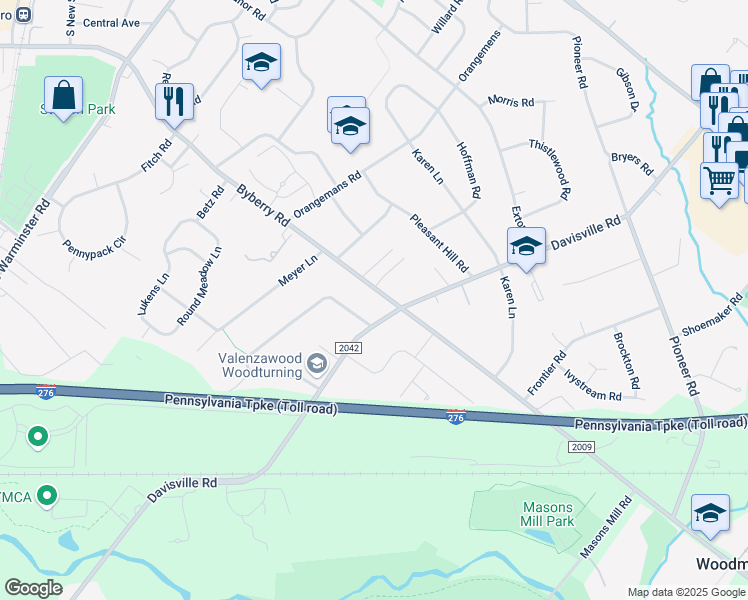 map of restaurants, bars, coffee shops, grocery stores, and more near 2615 Byberry Road in Hatboro
