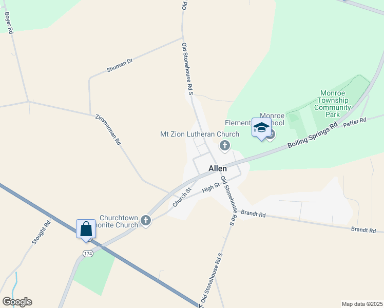 map of restaurants, bars, coffee shops, grocery stores, and more near North Boiling Springs Avenue in Yeagertown