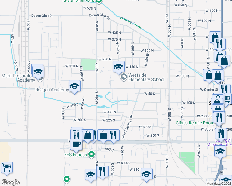 map of restaurants, bars, coffee shops, grocery stores, and more near 792 West Center Street in Springville