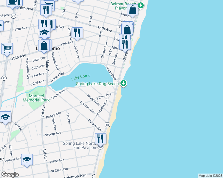 map of restaurants, bars, coffee shops, grocery stores, and more near in Belmar