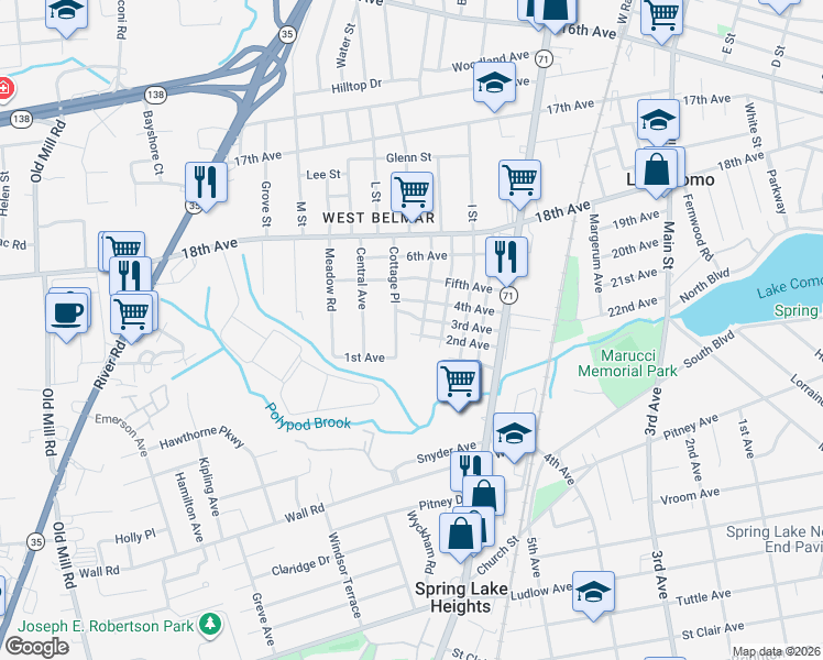 map of restaurants, bars, coffee shops, grocery stores, and more near 1031 4th Avenue in Monmouth County