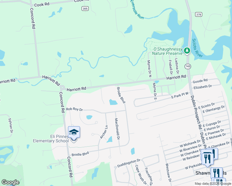 map of restaurants, bars, coffee shops, grocery stores, and more near 6849 Harriott Road in Powell
