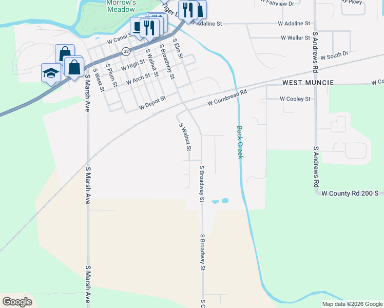 map of restaurants, bars, coffee shops, grocery stores, and more near 2900 South Walnut Street in Yorktown