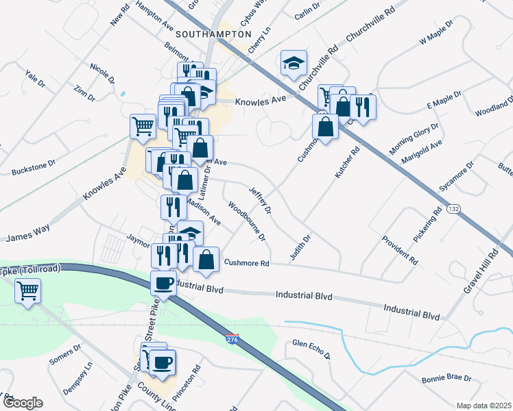 map of restaurants, bars, coffee shops, grocery stores, and more near 413 Cushmore Road in Southampton
