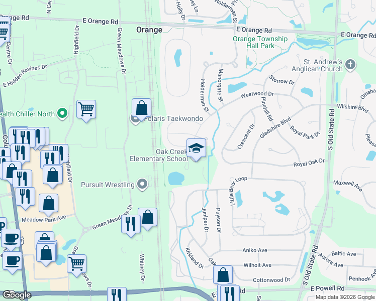 map of restaurants, bars, coffee shops, grocery stores, and more near 1286 Westwood Drive in Lewis Center