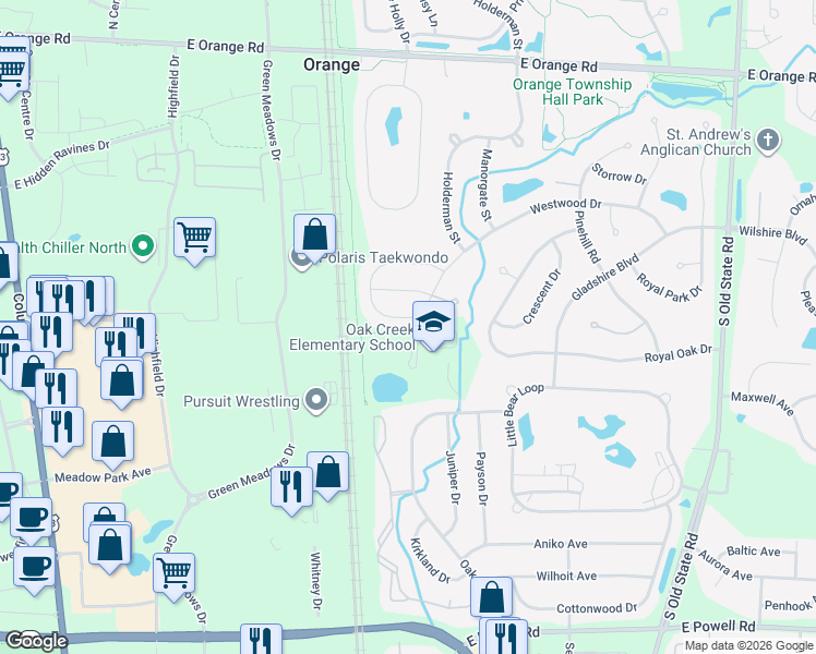 map of restaurants, bars, coffee shops, grocery stores, and more near 1225 Westwood Drive in Lewis Center