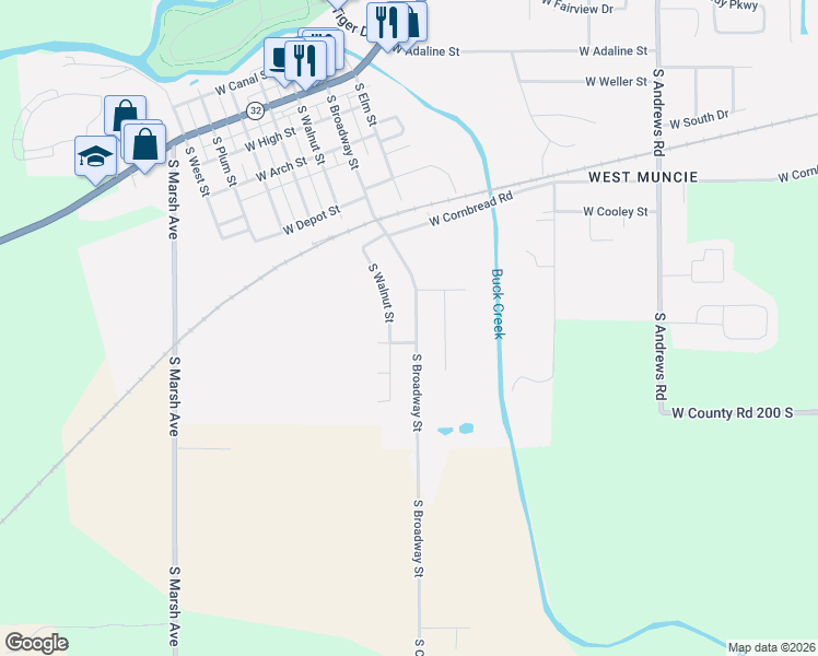 map of restaurants, bars, coffee shops, grocery stores, and more near 2900 South Walnut Street in Yorktown