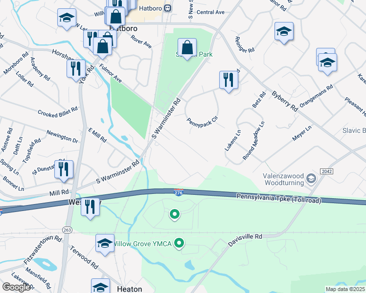 map of restaurants, bars, coffee shops, grocery stores, and more near 318 Arionne Drive in Hatboro