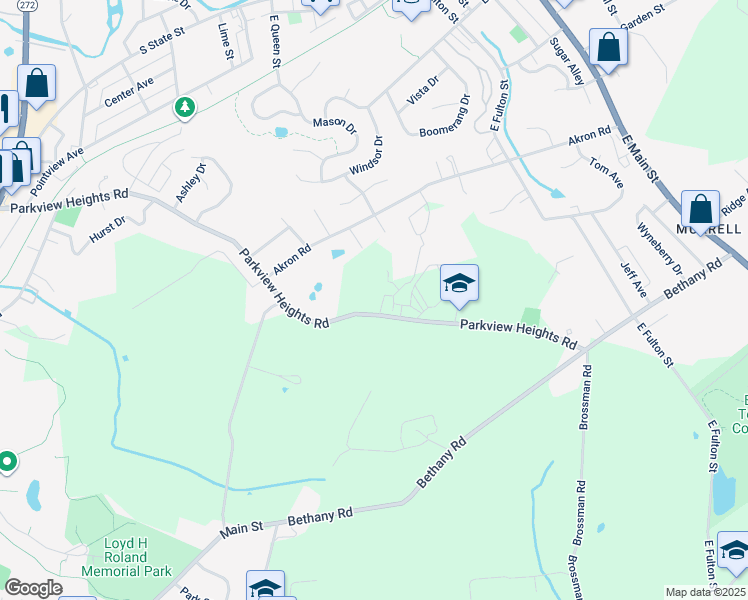 map of restaurants, bars, coffee shops, grocery stores, and more near 184 Parkview Heights Road in Ephrata