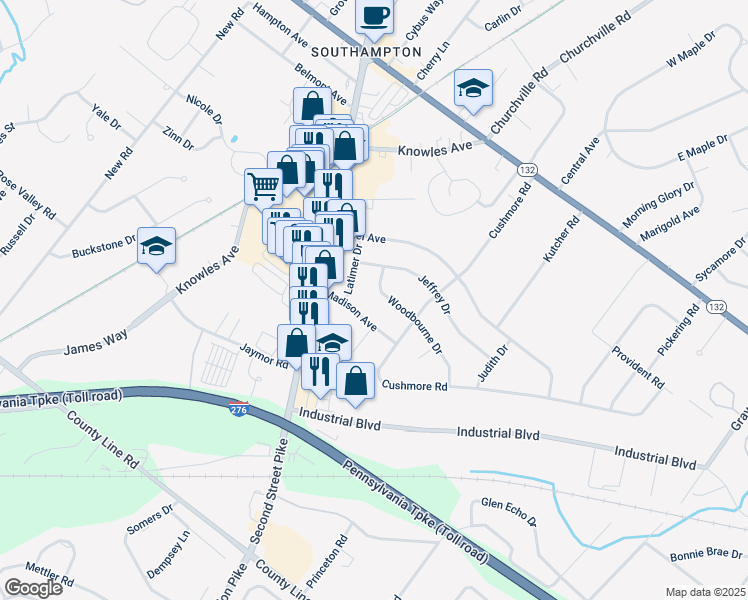 map of restaurants, bars, coffee shops, grocery stores, and more near 952 Woodbourne Drive in Bucks County