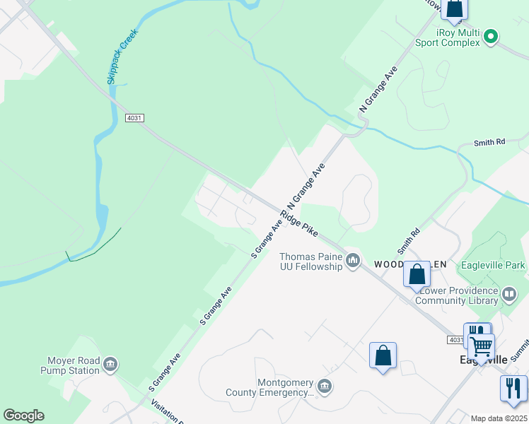 map of restaurants, bars, coffee shops, grocery stores, and more near 3512 Ridge Pike in Collegeville
