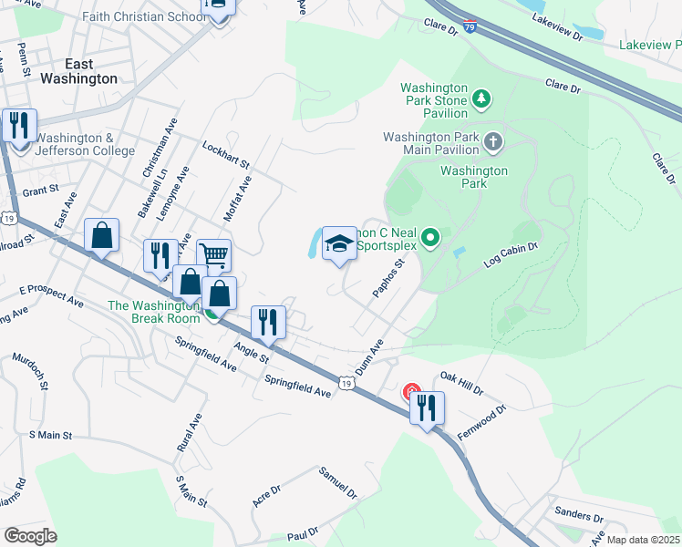 map of restaurants, bars, coffee shops, grocery stores, and more near 801 East Wheeling Street in Washington