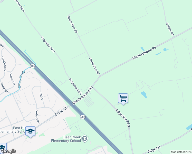 map of restaurants, bars, coffee shops, grocery stores, and more near 9382 Elizabethtown Road in Elizabethtown