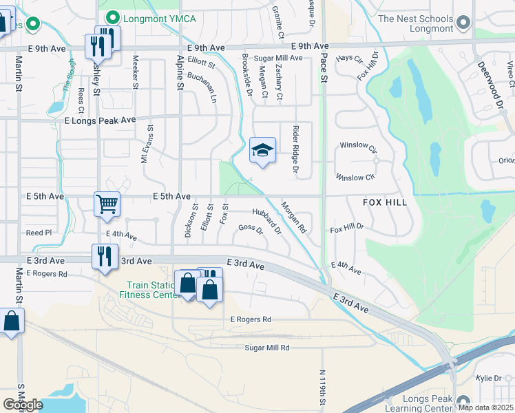 map of restaurants, bars, coffee shops, grocery stores, and more near 723 East 5th Avenue in Longmont