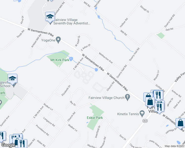 map of restaurants, bars, coffee shops, grocery stores, and more near 30 Essex Court in Eagleville