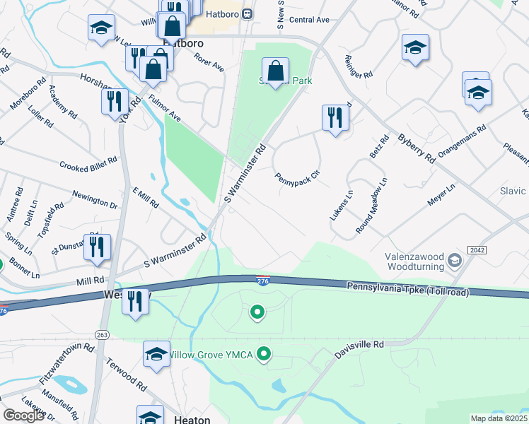 map of restaurants, bars, coffee shops, grocery stores, and more near 318 Arionne Drive in Hatboro