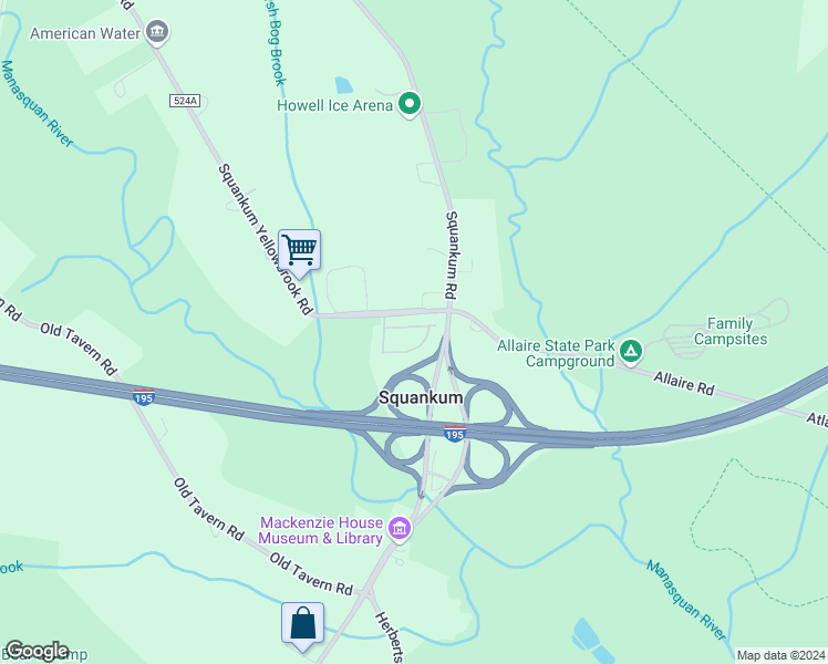 map of restaurants, bars, coffee shops, grocery stores, and more near 21 Abby Road in Tinton Falls