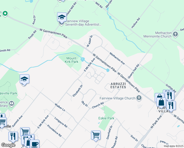 map of restaurants, bars, coffee shops, grocery stores, and more near 5 Bristol Court in Norristown