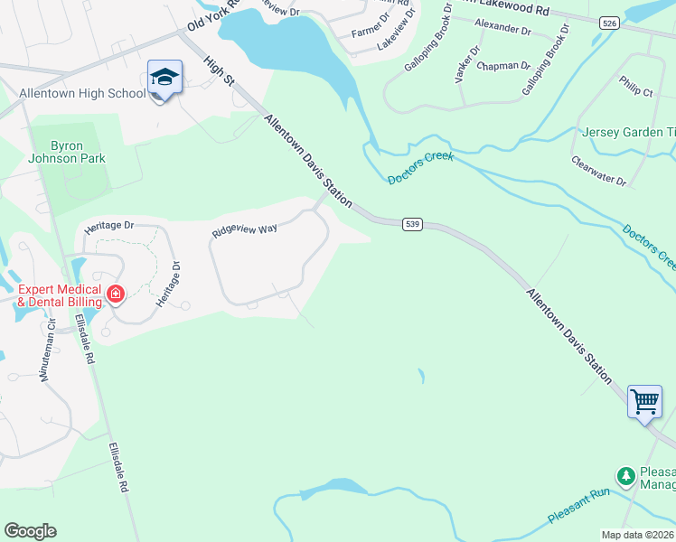map of restaurants, bars, coffee shops, grocery stores, and more near 42 Ridgeview Way in Allentown