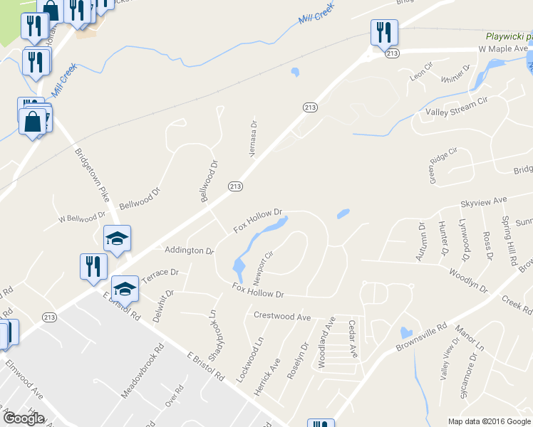 map of restaurants, bars, coffee shops, grocery stores, and more near 416 Fox Hollow Drive in Feasterville-Trevose