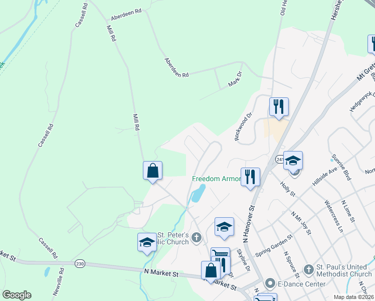map of restaurants, bars, coffee shops, grocery stores, and more near 70 Rainbow Circle in Elizabethtown