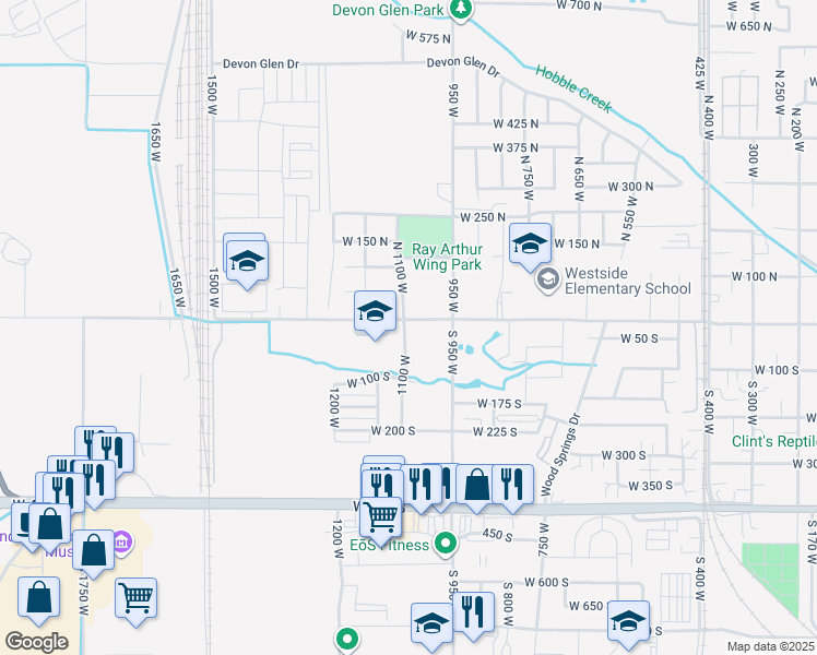 map of restaurants, bars, coffee shops, grocery stores, and more near 1089 East 3600 South in Springville