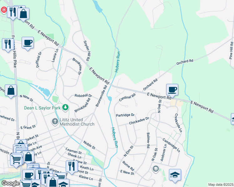 map of restaurants, bars, coffee shops, grocery stores, and more near 530 Hometowne Terrace in Lititz