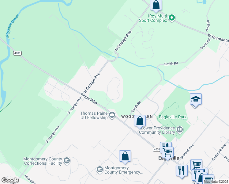 map of restaurants, bars, coffee shops, grocery stores, and more near 116 Steinbright Drive in Collegeville