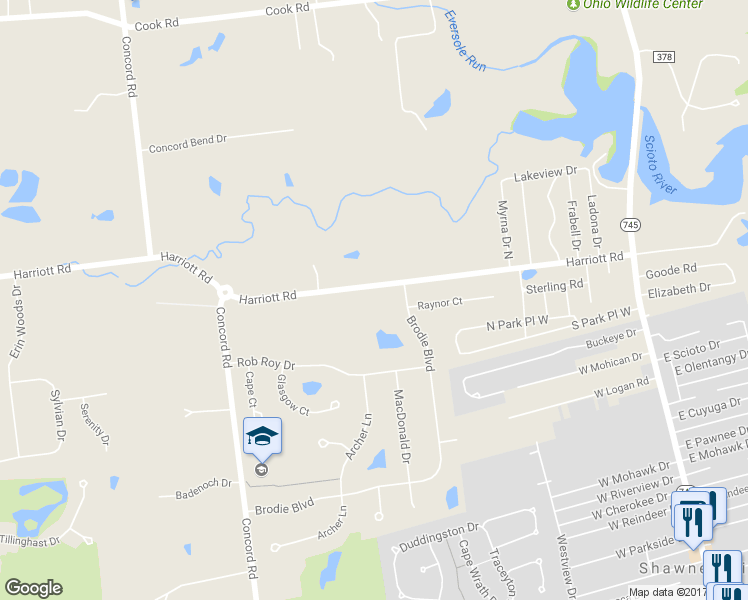 map of restaurants, bars, coffee shops, grocery stores, and more near 6849 Harriott Road in Powell