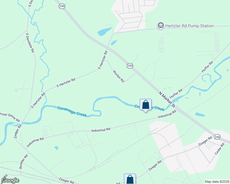 map of restaurants, bars, coffee shops, grocery stores, and more near 230 S Hertzler Rd in Elizabethtown