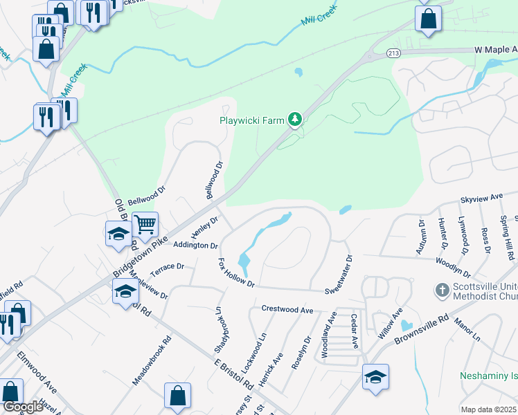 map of restaurants, bars, coffee shops, grocery stores, and more near 423 Fox Hollow Drive in Feasterville-Trevose