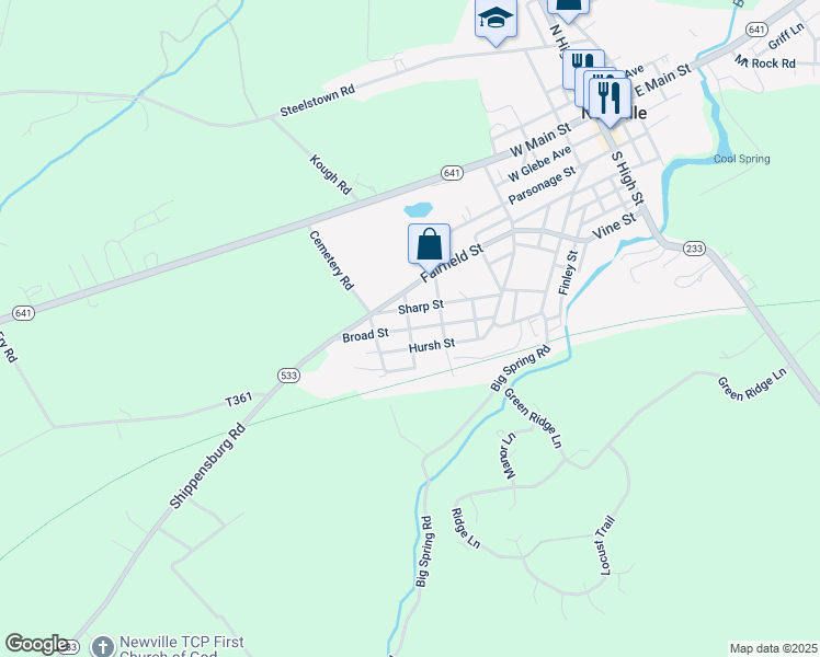 map of restaurants, bars, coffee shops, grocery stores, and more near 11 Cherry Street in Newville