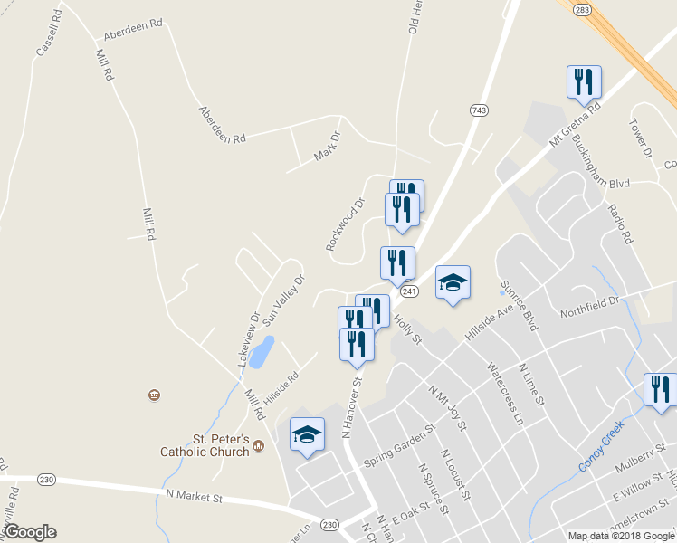 map of restaurants, bars, coffee shops, grocery stores, and more near 488 Rockwood Drive in Elizabethtown