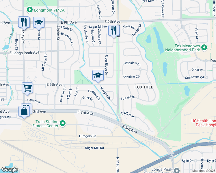 map of restaurants, bars, coffee shops, grocery stores, and more near 918 East 5th Avenue in Longmont