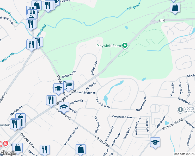map of restaurants, bars, coffee shops, grocery stores, and more near 80 Chasemoore Drive in Feasterville-Trevose