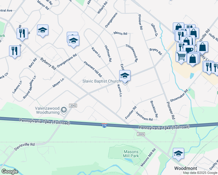map of restaurants, bars, coffee shops, grocery stores, and more near 2355 Douglass Lane in Hatboro