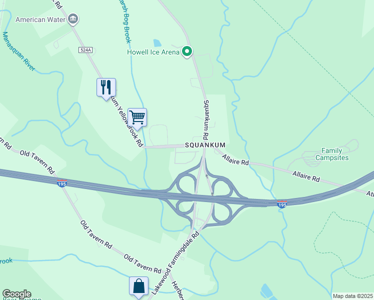 map of restaurants, bars, coffee shops, grocery stores, and more near 25 Abby Road in Farmingdale
